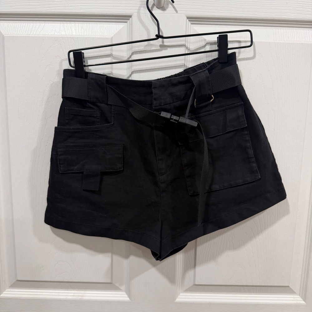I.AM.GIA Black Cargo Shorts with Webbing Belt High Waisted Streetwear Small